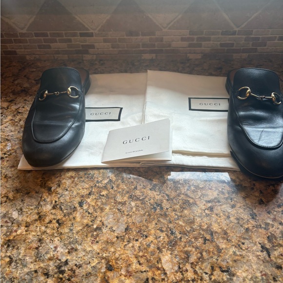 GUCCI loafers PRINCETOWN LEATHER backless in blk w/ gold horse bit sz 9 - Picture 2 of 15